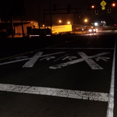 Grinding up old pavement markings and applying new pavement markings in South Carolina