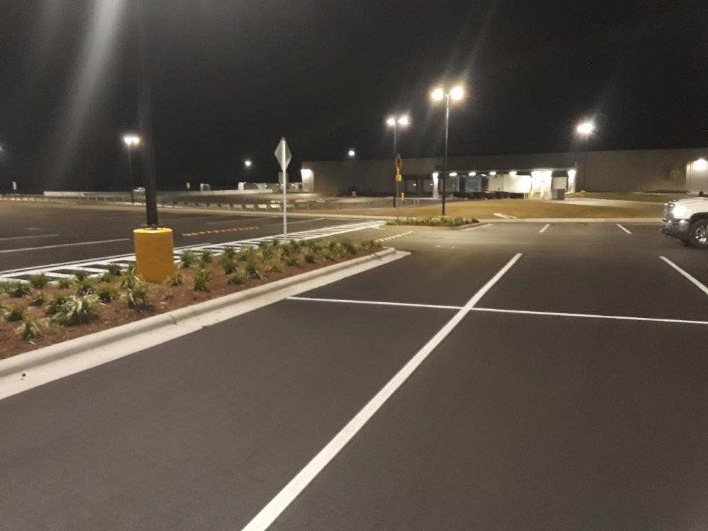 Line Striping, Signage and Bollards for Amazon Kinston, NC IWC Sealcoating linestriped