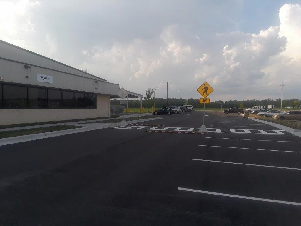 Line Striping, Signage and Bollards for Amazon Kinston, NC IWC