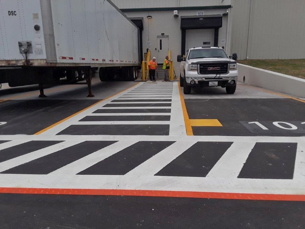 Line Striping, Signage and Bollards for Amazon Kinston, NC IWC Sealcoating linestriped